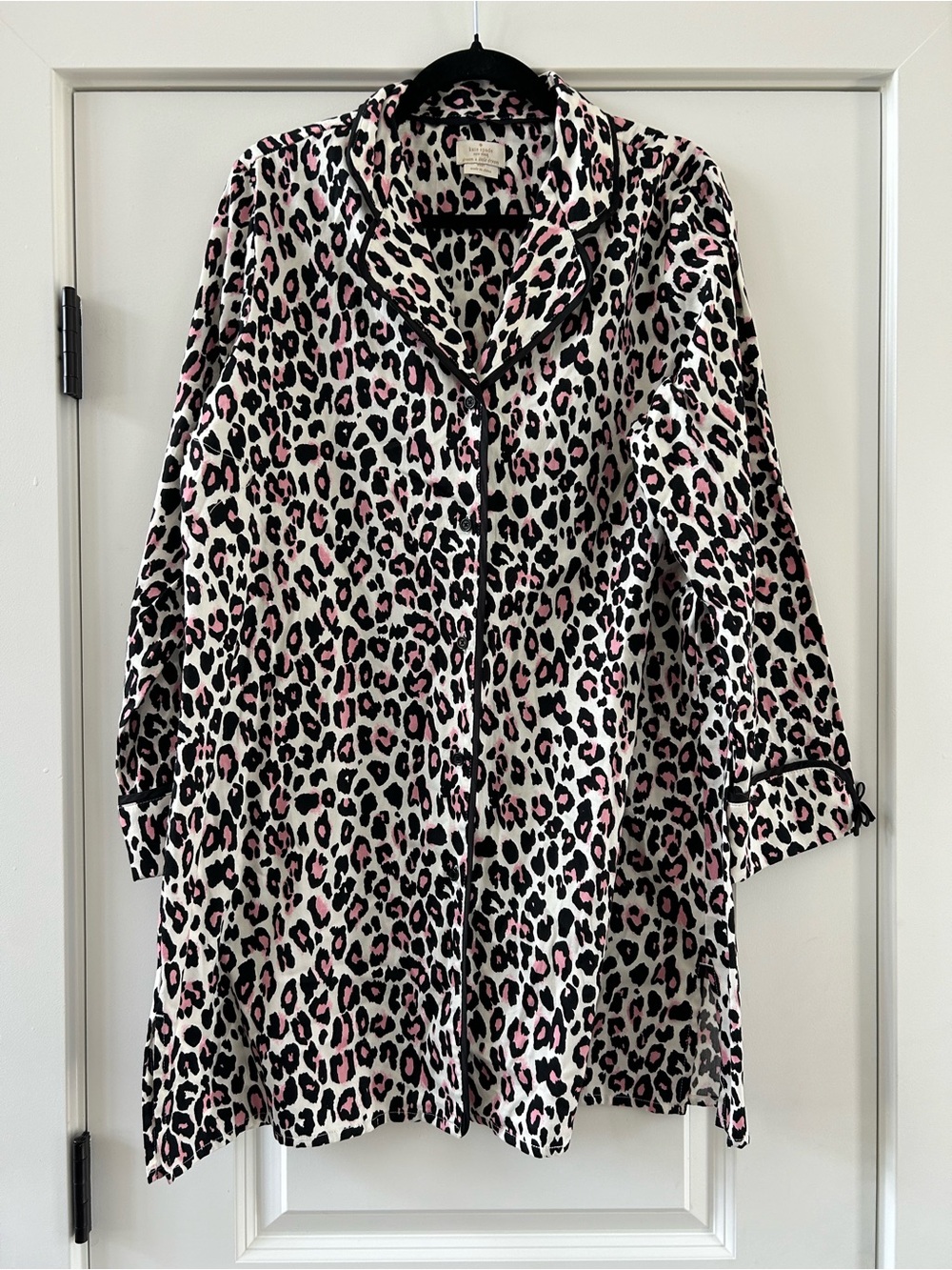 Kate Spade Leopard Button Down Night Shirt Dress Sz L